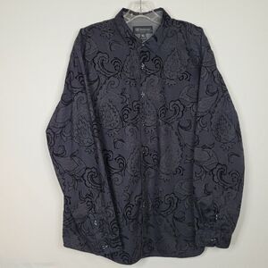 I.N.C. Black Shirt Mens XL Flocked Paisley Long Sleeve Button Up Casual